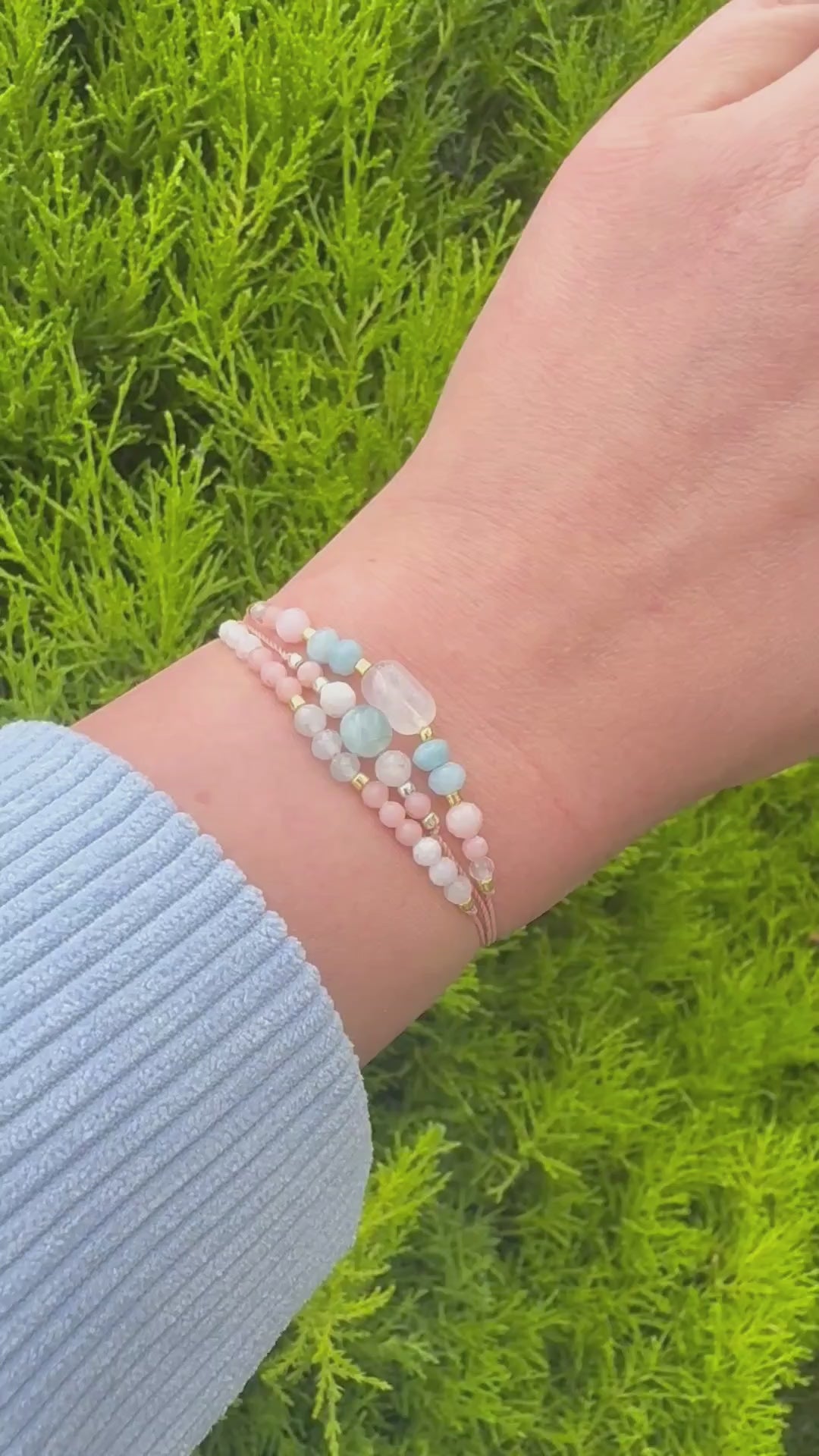 Harmony &amp; Empowerment 3-piece gemstone bracelet set

Self-love healing bracelet with Pink Opal and Moonstone

Aquamarine bracelet for new beginnings and balance