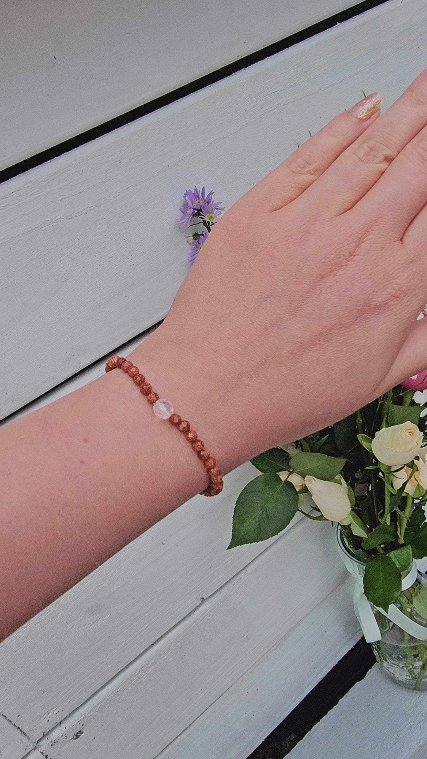 Clear quartz sandstone stretch bracelet - handmade in Ireland - Trending jewellery - viral collection- gold and brown 