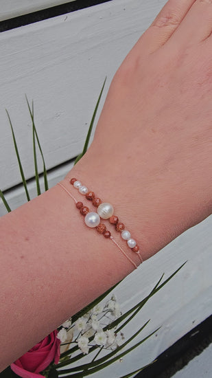 Freshwater Pearl and Sandstone Bracelet made in Ireland - Dainty Bracelet - gift for  her - Irish Brand - Viral Bracelet