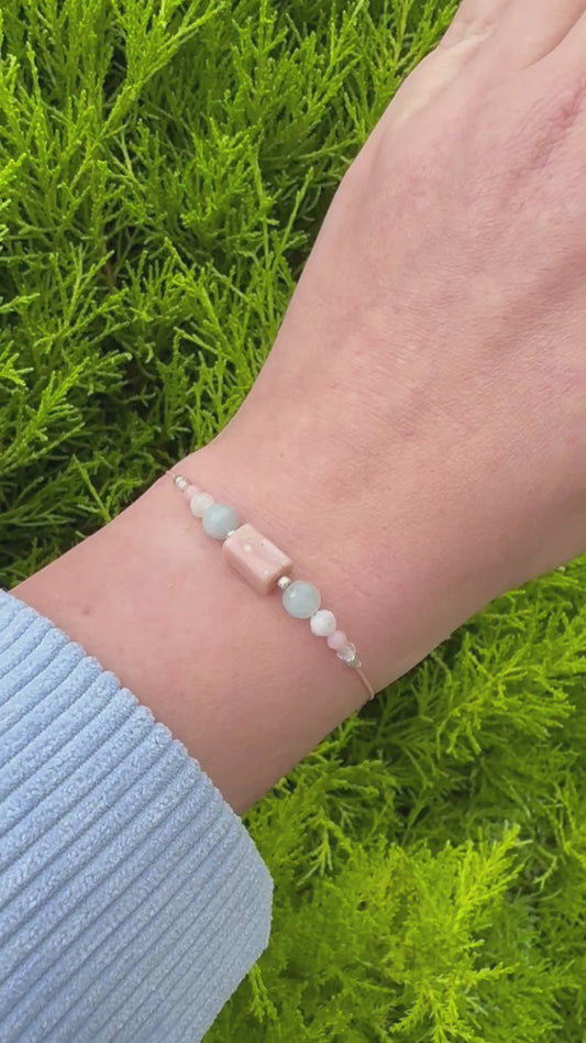 Handmade fertility & pregnancy bracelet with Moonstone, Pink Opal & Aquamarine. Supports conception, IVF & emotional balance. A meaningful gift for moms-to-be. Adjustable, natural gemstone design. Packed with love & intention. Crystal healing for women.