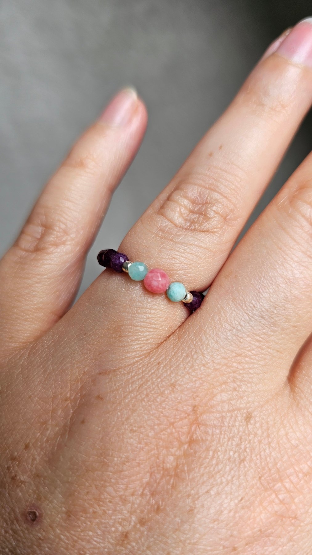 Rose Mist Stretch Ring - Amethyst - Amazonite - Chalcedony - BellishRose Mist Stretch Ring - Amethyst - Amazonite - Chalcedony