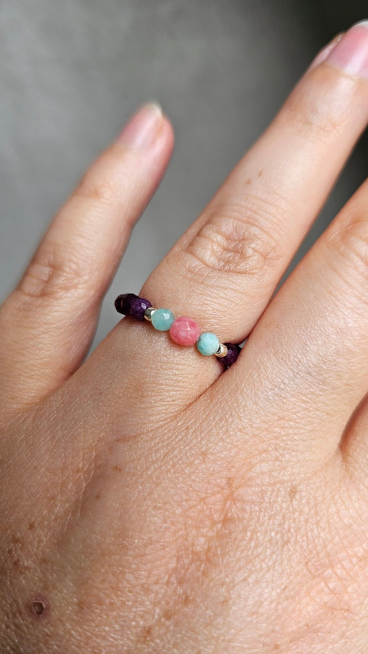 Rose Mist Stretch Ring - Amethyst - Amazonite - Chalcedony - BellishRose Mist Stretch Ring - Amethyst - Amazonite - Chalcedony