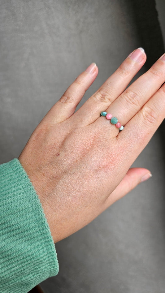 Serenity Glow Elastic Ring - Amethyst - Amazonite - Chalcedony - BellishSerenity Glow Elastic Ring - Amethyst - Amazonite - Chalcedony