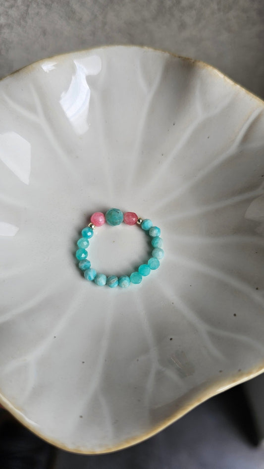 Serenity Glow Elastic Ring - Amethyst - Amazonite - Chalcedony - BellishSerenity Glow Elastic Ring - Amethyst - Amazonite - Chalcedony