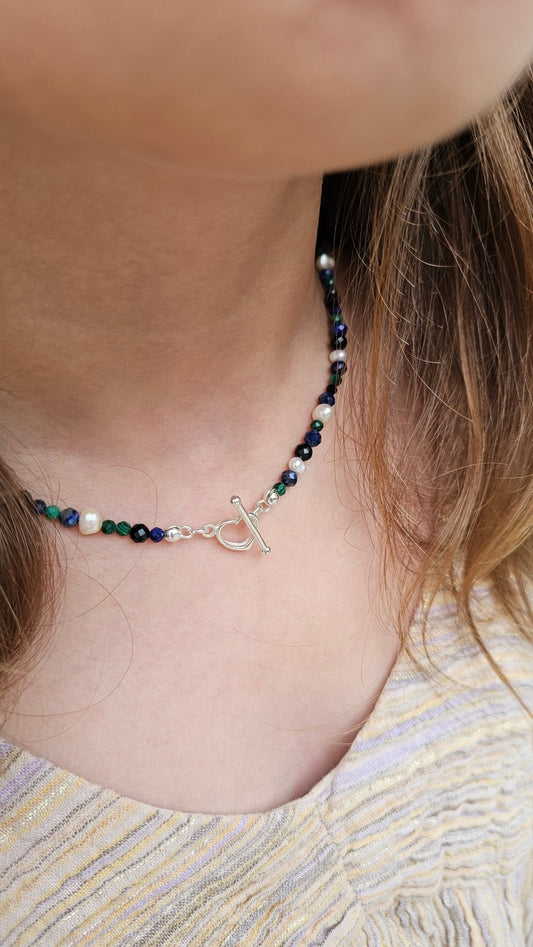 Stormborn Choker 43cm - Lapis Lazuli , Malachite , Pearl - BellishStormborn Choker 43cm - Lapis Lazuli , Malachite , Pearl
