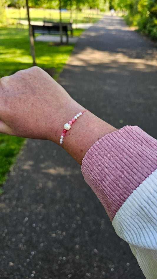 Strawberry Freshwater Pearl & Chalcedony & Moonstone Bracelet - BellishStrawberry Freshwater Pearl & Chalcedony & Moonstone Bracelet
